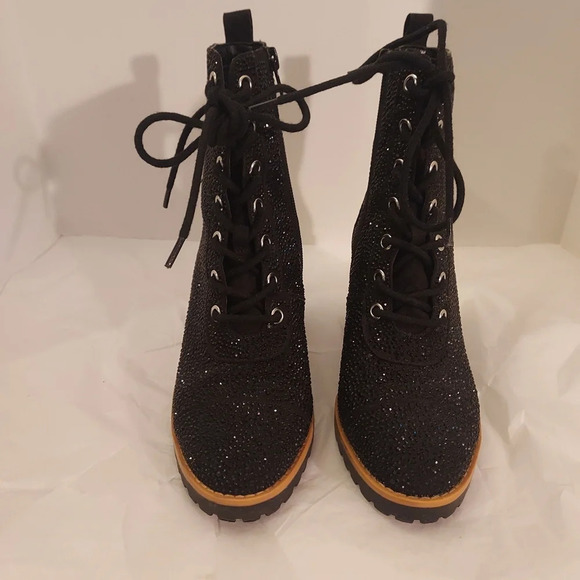 INC Samira 2 Black Rhinestone Almond Toe Mid-Calf Boots in Size 5.5 M - Picture 2 of 10